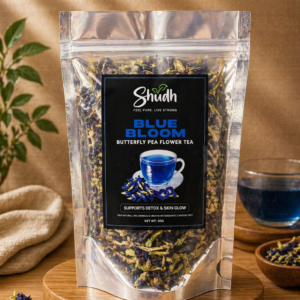 Shudh blue bloom butterfly pea flower tea in stand-up pouch – natural blue herbal tea